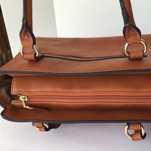Luxurious Brown Handbag Goldtone Metal Trim Unbranded - Picture 5 of 10